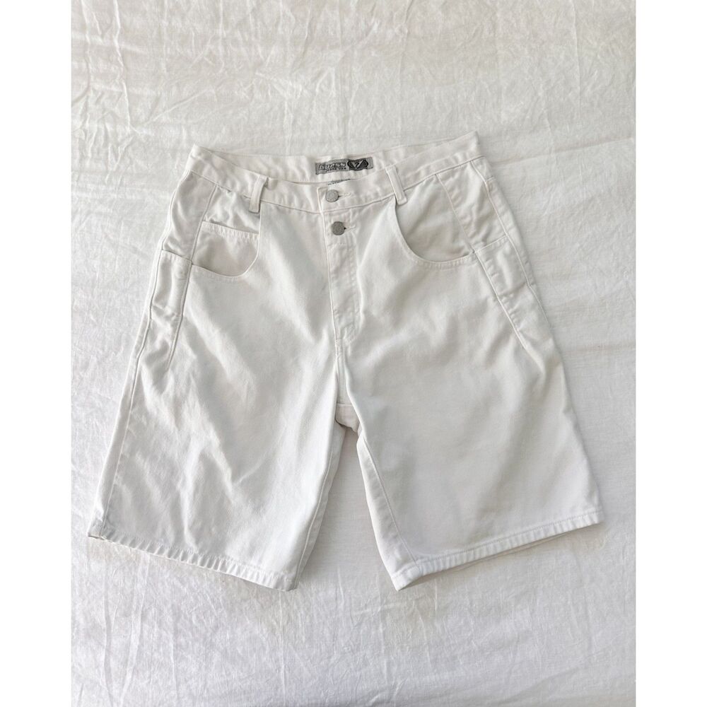 Vintage 90s Guess Jeans USA Mens 30 White Denim Shorts High Rise Bermuda